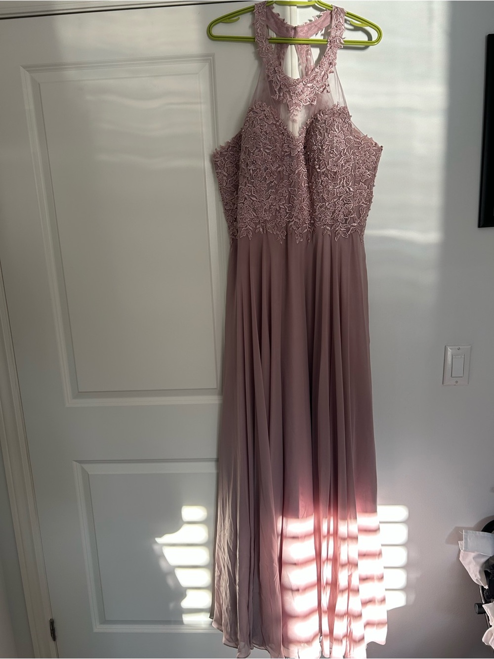 May Queen Lace Halter Maxi Dress in Dusty Mauve